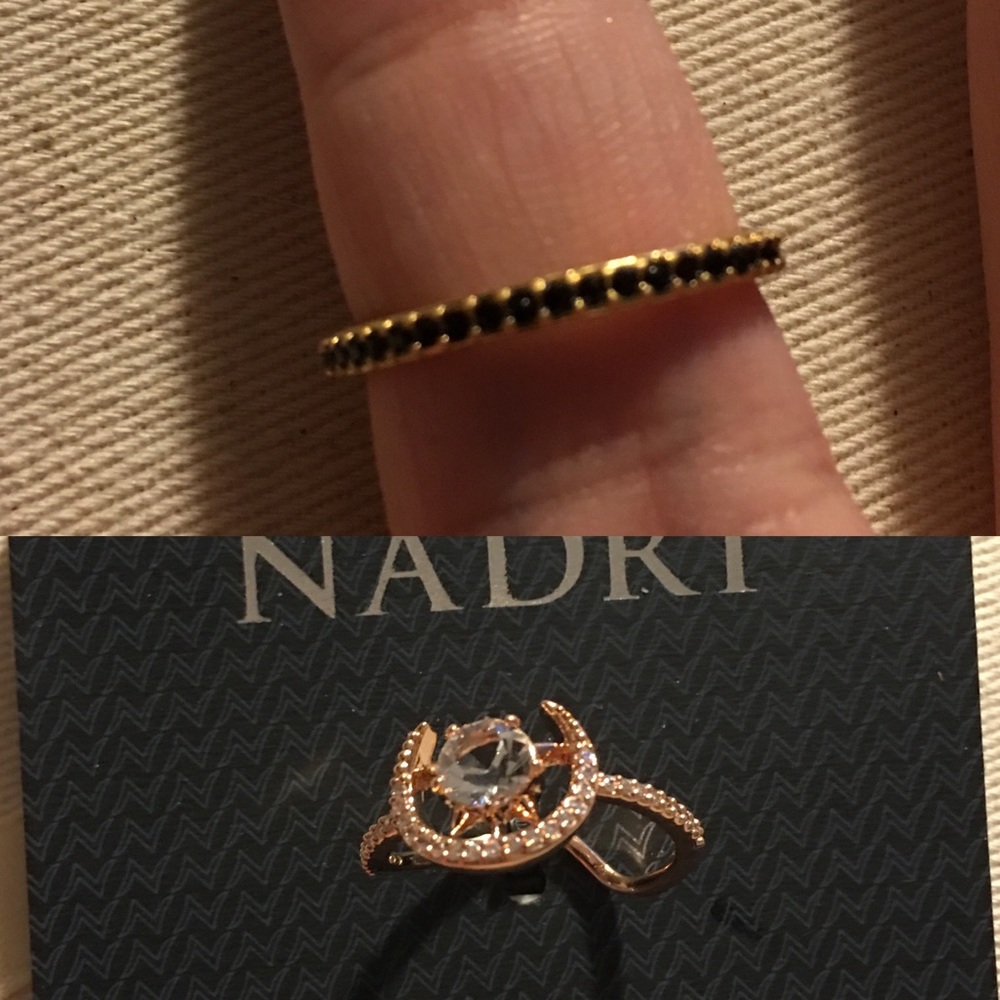 Lot of 2 Rings Nadri Wishes Crystal Nordstrom Gold / Black Stone & Rose Gold